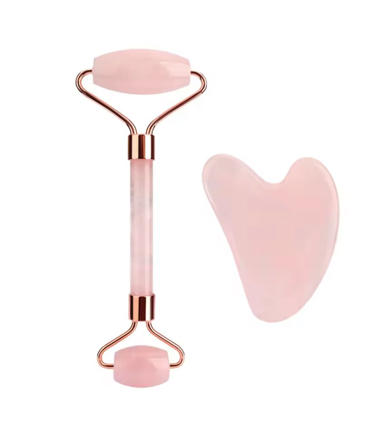 Kit Facial Lifting: Rolo de Quartzo Rosa + Gua Sha