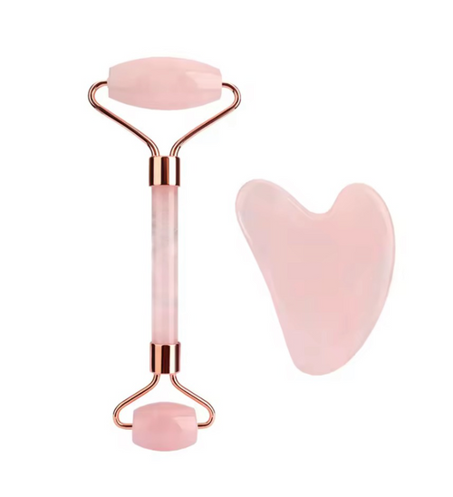 Kit Facial Lifting: Rolo de Quartzo Rosa + Gua Sha