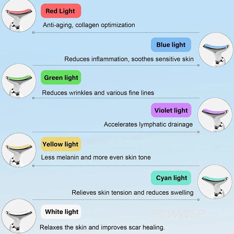 Massageador Facial e de Pescoço com Vibração e Luzes LED - Dispositivo de Beleza Lifting e Anti-Rugas