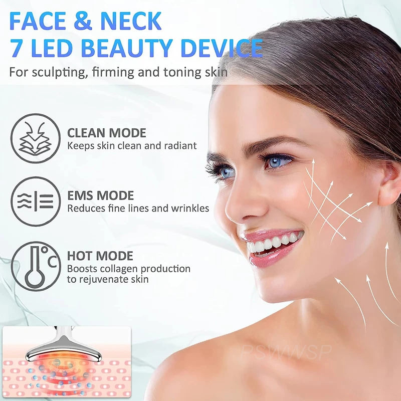 Massageador Facial e de Pescoço com Vibração e Luzes LED - Dispositivo de Beleza Lifting e Anti-Rugas