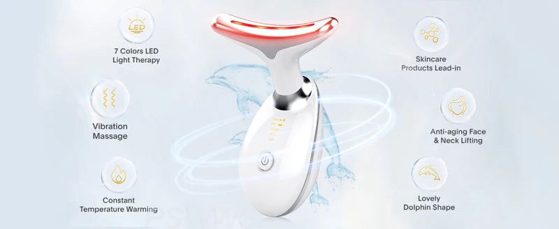 Massageador Facial e de Pescoço com Vibração e Luzes LED - Dispositivo de Beleza Lifting e Anti-Rugas